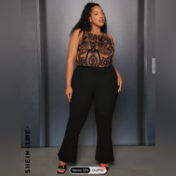SHEIN Curve+ sz 28 Black Flare Leg Pants EUC - Picture 2 of 10